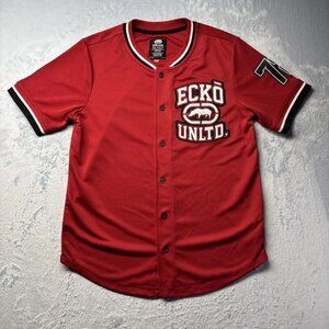 Ecko Unltd. Baseball Jersey Mens Medium Red Short Sleeve Button Front Activewear
